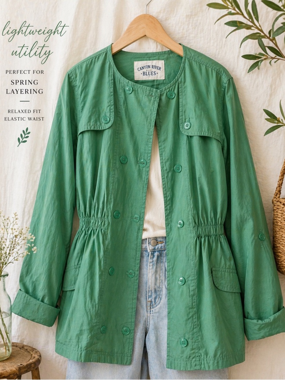 Canyon River Blues Green Utility Anorak Jacket Lightweight Spring Cinched Waist